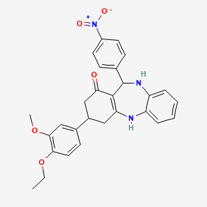 molecular formula C28H27N3O5 B4047733 3-(4-ethoxy-3-methoxyphenyl)-11-(4-nitrophenyl)-2,3,4,5,10,11-hexahydro-1H-dibenzo[b,e][1,4]diazepin-1-one 