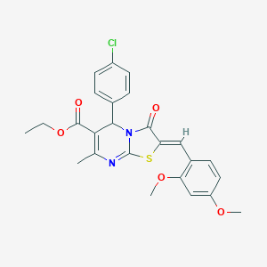 molecular formula C25H23ClN2O5S B404779 ethyl 5-(4-chlorophenyl)-2-(2,4-dimethoxybenzylidene)-7-methyl-3-oxo-2,3-dihydro-5H-[1,3]thiazolo[3,2-a]pyrimidine-6-carboxylate 