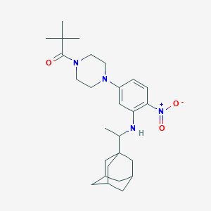 molecular formula C27H40N4O3 B4047813 2,2-Dimethyl-1-[4-(4-nitro-3-{[1-(tricyclo[3.3.1.1~3,7~]dec-1-yl)ethyl]amino}phenyl)piperazin-1-yl]propan-1-one 