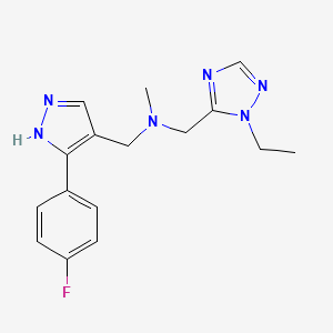 molecular formula C16H19FN6 B4047888 1-(1-乙基-1H-1,2,4-三唑-5-基)-N-{[5-(4-氟苯基)-1H-吡唑-4-基]甲基}-N-甲基甲胺 