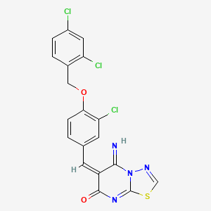 molecular formula C19H11Cl3N4O2S B4048017 (6E)-6-[[3-chloro-4-[(2,4-dichlorophenyl)methoxy]phenyl]methylidene]-5-imino-[1,3,4]thiadiazolo[3,2-a]pyrimidin-7-one 