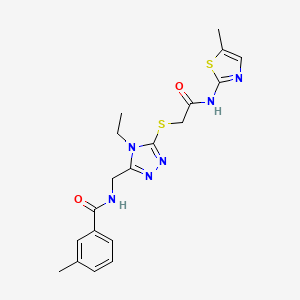 molecular formula C19H22N6O2S2 B4048105 N-{[4-乙基-5-({2-[(5-甲基-1,3-噻唑-2-基)氨基]-2-氧代乙基}硫代)-4H-1,2,4-三唑-3-基]甲基}-3-甲基苯甲酰胺 