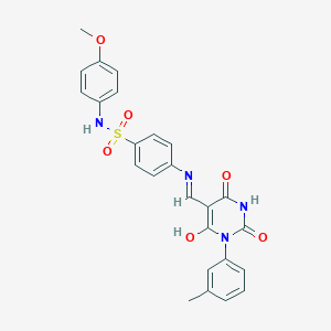 molecular formula C25H22N4O6S B404819 N-(4-methoxyphenyl)-4-{[(1-(3-methylphenyl)-2,4,6-trioxotetrahydro-5(2H)-pyrimidinylidene)methyl]amino}benzenesulfonamide 