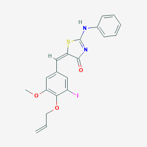 molecular formula C20H17IN2O3S B404827 (5E)-2-anilino-5-[(3-iodo-5-methoxy-4-prop-2-enoxyphenyl)methylidene]-1,3-thiazol-4-one 