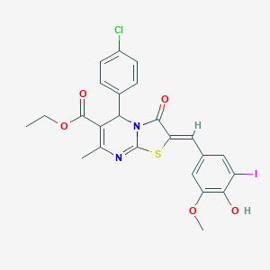 molecular formula C24H20ClIN2O5S B404830 ethyl 5-(4-chlorophenyl)-2-(4-hydroxy-3-iodo-5-methoxybenzylidene)-7-methyl-3-oxo-2,3-dihydro-5H-[1,3]thiazolo[3,2-a]pyrimidine-6-carboxylate 
