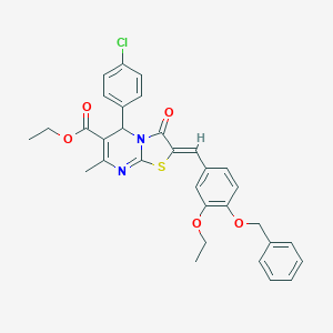 molecular formula C32H29ClN2O5S B404831 ethyl 2-[4-(benzyloxy)-3-ethoxybenzylidene]-5-(4-chlorophenyl)-7-methyl-3-oxo-2,3-dihydro-5H-[1,3]thiazolo[3,2-a]pyrimidine-6-carboxylate 