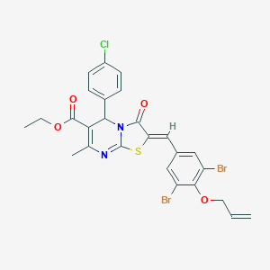 molecular formula C26H21Br2ClN2O4S B404833 ethyl 2-[4-(allyloxy)-3,5-dibromobenzylidene]-5-(4-chlorophenyl)-7-methyl-3-oxo-2,3-dihydro-5H-[1,3]thiazolo[3,2-a]pyrimidine-6-carboxylate 