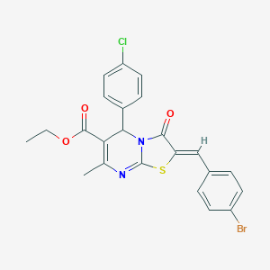 molecular formula C23H18BrClN2O3S B404834 ethyl 2-(4-bromobenzylidene)-5-(4-chlorophenyl)-7-methyl-3-oxo-2,3-dihydro-5H-[1,3]thiazolo[3,2-a]pyrimidine-6-carboxylate 