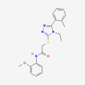 molecular formula C20H22N4O2S B4048344 2-{[4-ethyl-5-(2-methylphenyl)-4H-1,2,4-triazol-3-yl]sulfanyl}-N-(2-methoxyphenyl)acetamide 