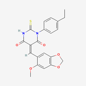 molecular formula C21H18N2O5S B4048695 1-(4-乙基苯基)-5-[(6-甲氧基-1,3-苯并二氧杂环-5-基)亚甲基]-2-硫代二氢-4,6(1H,5H)-嘧啶二酮 