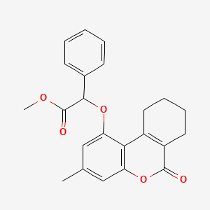 molecular formula C23H22O5 B4048840 METHYL 2-({3-METHYL-6-OXO-6H,7H,8H,9H,10H-CYCLOHEXA[C]CHROMEN-1-YL}OXY)-2-PHENYLACETATE 