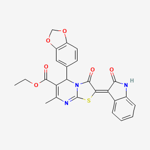 molecular formula C25H19N3O6S B4048935 ethyl 5-(1,3-benzodioxol-5-yl)-7-methyl-3-oxo-2-(2-oxo-1,2-dihydro-3H-indol-3-ylidene)-2,3-dihydro-5H-[1,3]thiazolo[3,2-a]pyrimidine-6-carboxylate 