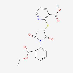 molecular formula C19H16N2O6S B4048982 2-({1-[2-(Ethoxycarbonyl)phenyl]-2,5-dioxopyrrolidin-3-yl}sulfanyl)pyridine-3-carboxylic acid 