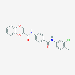 molecular formula C23H19ClN2O4 B4049537 N-(4-{[(3-chloro-4-methylphenyl)amino]carbonyl}phenyl)-2,3-dihydro-1,4-benzodioxine-2-carboxamide 