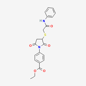 molecular formula C21H20N2O5S B4049740 Ethyl 4-{3-[(2-anilino-2-oxoethyl)thio]-2,5-dioxopyrrolidin-1-yl}benzoate 