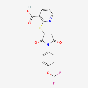 molecular formula C17H12F2N2O5S B4049779 2-[1-[4-(Difluoromethoxy)phenyl]-2,5-dioxopyrrolidin-3-yl]sulfanylpyridine-3-carboxylic acid 