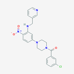 molecular formula C23H22ClN5O3 B4050041 5-[4-(3-chlorobenzoyl)-1-piperazinyl]-2-nitro-N-(3-pyridinylmethyl)aniline 