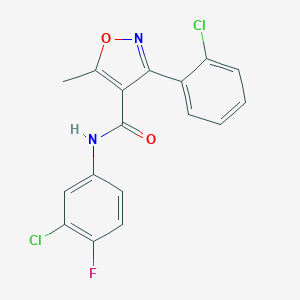 molecular formula C17H11Cl2FN2O2 B405019 N-(3-chloro-4-fluorophenyl)-3-(2-chlorophenyl)-5-methyl-1,2-oxazole-4-carboxamide 