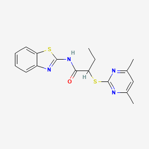 molecular formula C17H18N4OS2 B4050226 N-1,3-苯并噻唑-2-基-2-[(4,6-二甲基-2-嘧啶基)硫代]丁酰胺 