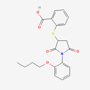 molecular formula C21H21NO5S B4050247 2-{[1-(2-butoxyphenyl)-2,5-dioxo-3-pyrrolidinyl]thio}benzoic acid 