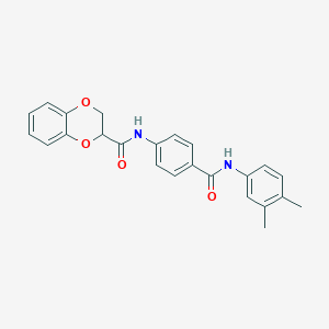 molecular formula C24H22N2O4 B4050409 N-(4-{[(3,4-dimethylphenyl)amino]carbonyl}phenyl)-2,3-dihydro-1,4-benzodioxine-2-carboxamide 