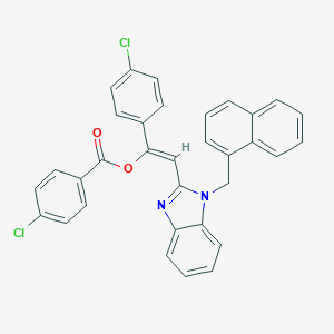 molecular formula C33H22Cl2N2O2 B405045 1-(4-chlorophenyl)-2-[1-(1-naphthylmethyl)-1H-benzimidazol-2-yl]vinyl 4-chlorobenzoate 