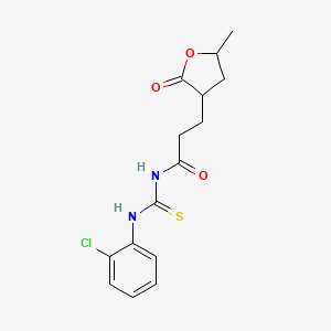 molecular formula C15H17ClN2O3S B4050553 N-[(2-chlorophenyl)carbamothioyl]-3-(5-methyl-2-oxooxolan-3-yl)propanamide 