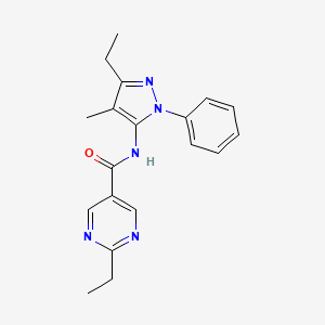 molecular formula C19H21N5O B4050637 2-ethyl-N-(3-ethyl-4-methyl-1-phenyl-1H-pyrazol-5-yl)pyrimidine-5-carboxamide 