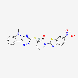 2-[(5-methyl-5H-[1,2,4]triazino[5,6-b]indol-3-yl)sulfanyl]-N-(6-nitro-1,3-benzothiazol-2-yl)butanamide