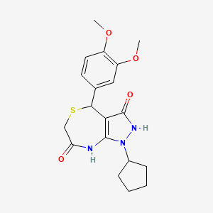 molecular formula C19H23N3O4S B4050660 1-CYCLOPENTYL-4-(3,4-DIMETHOXYPHENYL)-3-HYDROXY-1H,4H,6H,7H,8H-PYRAZOLO[3,4-E][1,4]THIAZEPIN-7-ONE 