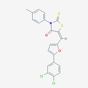 molecular formula C21H13Cl2NO2S2 B405081 5-{[5-(3,4-Dichlorophenyl)-2-furyl]methylene}-3-(4-methylphenyl)-2-thioxo-1,3-thiazolidin-4-one 