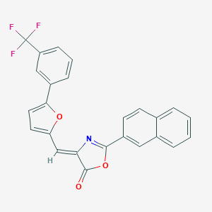 molecular formula C25H14F3NO3 B405094 2-(2-naphthyl)-4-({5-[3-(trifluoromethyl)phenyl]-2-furyl}methylene)-1,3-oxazol-5(4H)-one 