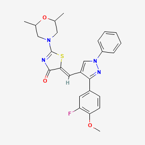 (5Z)-2-(2,6-dimethylmorpholin-4-yl)-5-[[3-(3-fluoro-4-methoxyphenyl)-1-phenylpyrazol-4-yl]methylidene]-1,3-thiazol-4-one