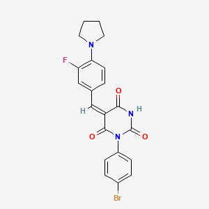 molecular formula C21H17BrFN3O3 B4051044 (5E)-1-(4-bromophenyl)-5-[3-fluoro-4-(pyrrolidin-1-yl)benzylidene]pyrimidine-2,4,6(1H,3H,5H)-trione 