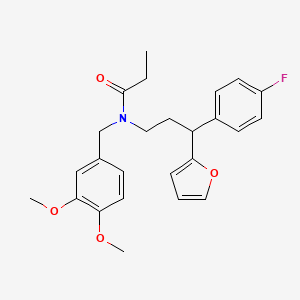 molecular formula C25H28FNO4 B4051118 N-(3,4-二甲氧基苄基)-N-[3-(4-氟苯基)-3-(2-呋喃基)丙基]丙酰胺 