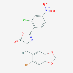 molecular formula C17H8BrClN2O6 B405118 4-[(6-bromo-1,3-benzodioxol-5-yl)methylene]-2-{2-chloro-4-nitrophenyl}-1,3-oxazol-5(4H)-one 