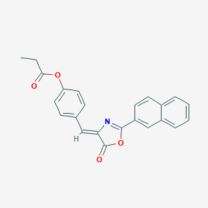 molecular formula C23H17NO4 B405119 4-[(2-(2-naphthyl)-5-oxo-1,3-oxazol-4(5H)-ylidene)methyl]phenyl propionate 