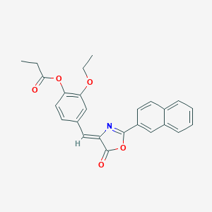 molecular formula C25H21NO5 B405122 2-ethoxy-4-[(2-(2-naphthyl)-5-oxo-1,3-oxazol-4(5H)-ylidene)methyl]phenyl propionate 