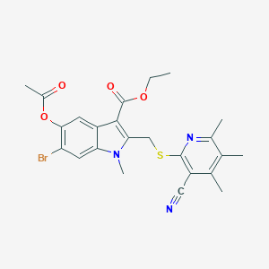 molecular formula C24H24BrN3O4S B405130 ethyl 5-(acetyloxy)-6-bromo-2-{[(3-cyano-4,5,6-trimethyl-2-pyridinyl)sulfanyl]methyl}-1-methyl-1H-indole-3-carboxylate 