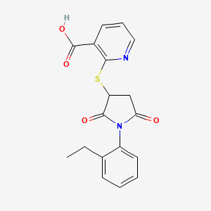 molecular formula C18H16N2O4S B4051312 2-{[1-(2-乙基苯基)-2,5-二氧代-3-吡咯烷基]硫代}烟酸 