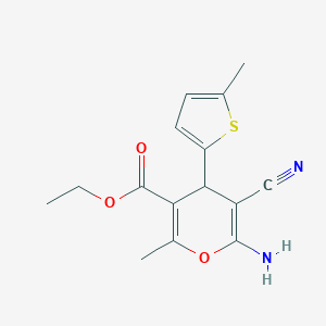 molecular formula C15H16N2O3S B405132 ethyl 6-amino-5-cyano-2-methyl-4-(5-methyl(2-thienyl))-4H-pyran-3-carboxylate 