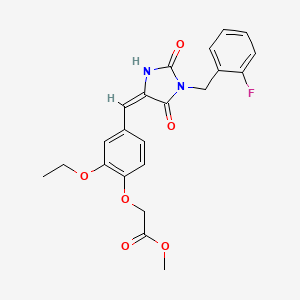 molecular formula C22H21FN2O6 B4051363 methyl (2-ethoxy-4-{(E)-[1-(2-fluorobenzyl)-2,5-dioxoimidazolidin-4-ylidene]methyl}phenoxy)acetate 