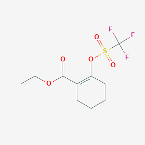 molecular formula C10H13F3O5S B040514 2-((トリフルオロメチル)スルホニル)オキシ)シクロヘキサ-1-エンカルボン酸エチル CAS No. 122135-83-5