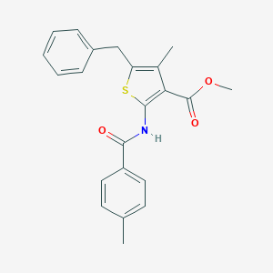 molecular formula C22H21NO3S B405158 Methyl 5-benzyl-4-methyl-2-[(4-methylbenzoyl)amino]-3-thiophenecarboxylate 