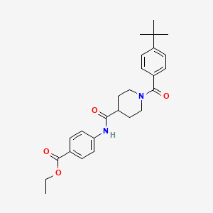 molecular formula C26H32N2O4 B4051690 4-({[1-(4-叔丁基苯甲酰)-4-哌啶基]羰基}氨基)苯甲酸乙酯 