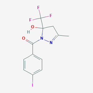 molecular formula C12H10F3IN2O2 B405203 1-(4-Iodobenzoyl)-3-methyl-5-(trifluoromethyl)-4,5-dihydro-1H-pyrazol-5-ol 