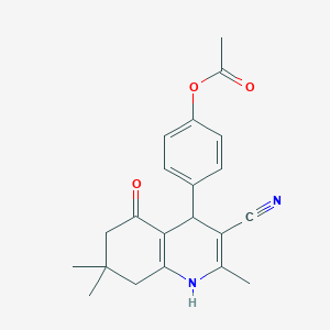 molecular formula C21H22N2O3 B405206 4-(3-Cyano-2,7,7-trimethyl-5-oxo-1,4,5,6,7,8-hexahydroquinolin-4-yl)phenyl acetate 