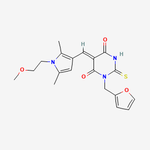 (5Z)-1-(furan-2-ylmethyl)-5-[[1-(2-methoxyethyl)-2,5-dimethylpyrrol-3-yl]methylidene]-2-sulfanylidene-1,3-diazinane-4,6-dione