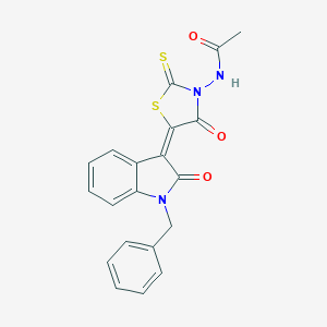 molecular formula C20H15N3O3S2 B405225 N-[5-(1-benzyl-2-oxo-1,2-dihydro-3H-indol-3-ylidene)-4-oxo-2-thioxo-1,3-thiazolidin-3-yl]acetamide 