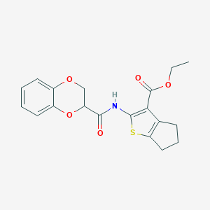 molecular formula C19H19NO5S B405227 ethyl 2-[(2,3-dihydro-1,4-benzodioxin-2-ylcarbonyl)amino]-5,6-dihydro-4H-cyclopenta[b]thiophene-3-carboxylate 